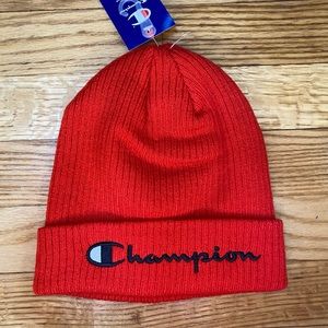 Champion Mens red Script logo Beanie Hat O/S NWT